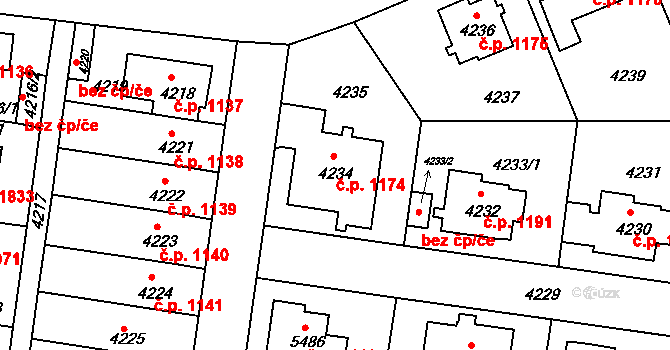 Záběhlice 1174, Praha na parcele st. 4234 v KÚ Záběhlice, Katastrální mapa