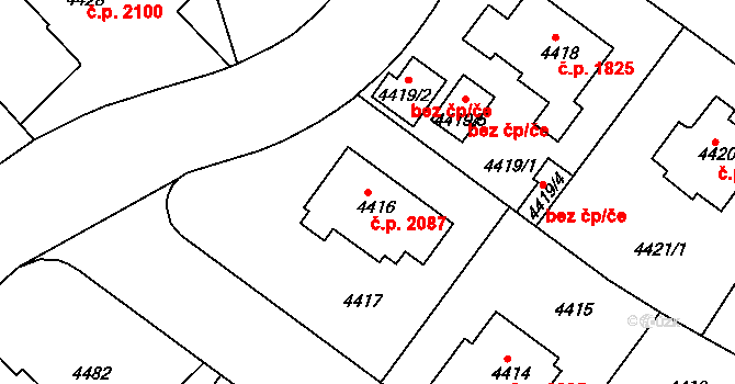 Smíchov 2087, Praha na parcele st. 4416 v KÚ Smíchov, Katastrální mapa