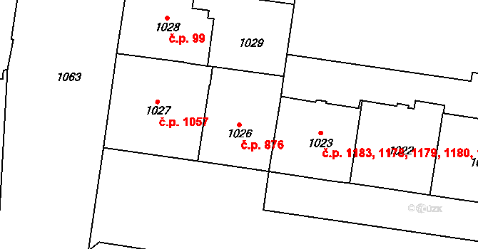 Vršovice 876, Praha na parcele st. 1026 v KÚ Vršovice, Katastrální mapa