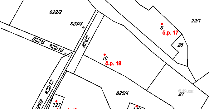 Jablonná 18 na parcele st. 10 v KÚ Jablonná, Katastrální mapa