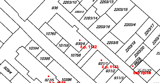 Hodonín 1142 na parcele st. 930/4 v KÚ Hodonín, Katastrální mapa