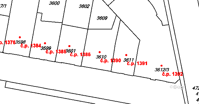 České Budějovice 3 1390, České Budějovice na parcele st. 3610 v KÚ České Budějovice 3, Katastrální mapa