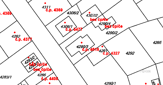 Chomutov 4616 na parcele st. 4290/3 v KÚ Chomutov II, Katastrální mapa