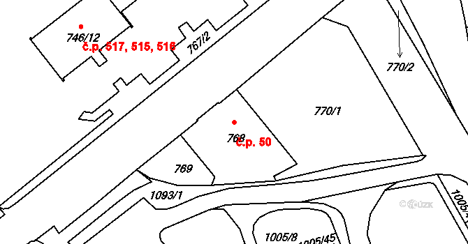 Liberec VII-Horní Růžodol 50, Liberec na parcele st. 768 v KÚ Horní Růžodol, Katastrální mapa