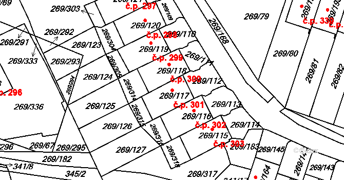 Pražské Předměstí 301, Bílina na parcele st. 269/117 v KÚ Bílina, Katastrální mapa
