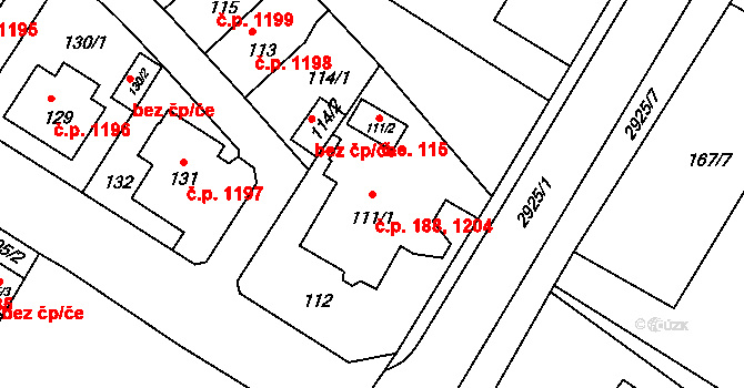 Rumburk 1 188,1204, Rumburk na parcele st. 111/1 v KÚ Rumburk, Katastrální mapa
