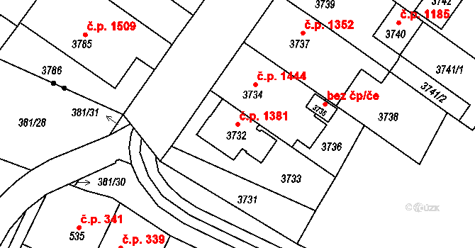 Vsetín 1381 na parcele st. 3732 v KÚ Vsetín, Katastrální mapa