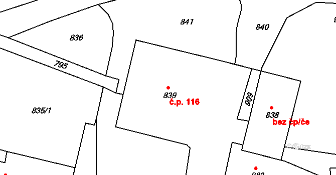 Dlouhá Loučka 116 na parcele st. 839 v KÚ Dolní Dlouhá Loučka, Katastrální mapa