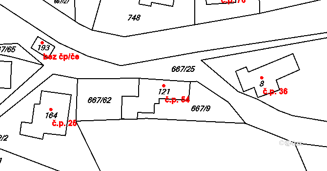 Černovír 54, Ústí nad Orlicí na parcele st. 121 v KÚ Černovír u Ústí nad Orlicí, Katastrální mapa