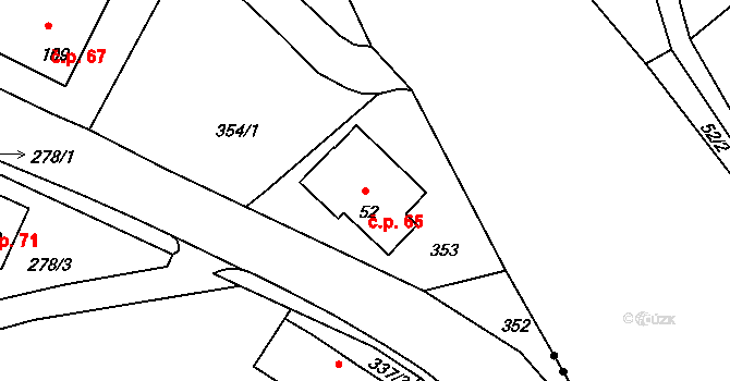 Františkov nad Ploučnicí 65 na parcele st. 52 v KÚ Františkov nad Ploučnicí, Katastrální mapa
