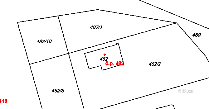Hrabůvka 462, Ostrava na parcele st. 452 v KÚ Hrabůvka, Katastrální mapa