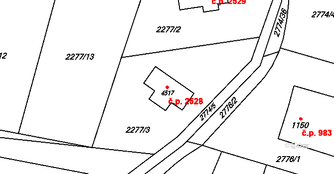 Rožnov pod Radhoštěm 2528 na parcele st. 4517 v KÚ Rožnov pod Radhoštěm, Katastrální mapa