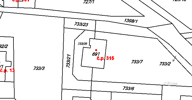 Havlovice 315 na parcele st. 691 v KÚ Havlovice, Katastrální mapa