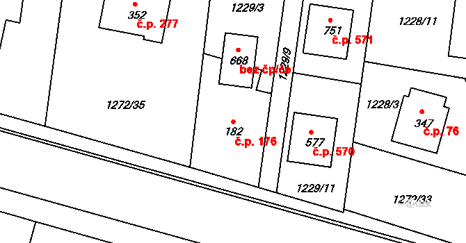 Dražejov 176, Strakonice na parcele st. 182 v KÚ Dražejov u Strakonic, Katastrální mapa
