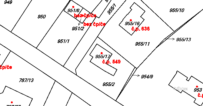 Proboštov 549 na parcele st. 955/17 v KÚ Proboštov u Teplic, Katastrální mapa