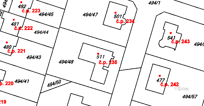 Sedlčánky 235, Čelákovice na parcele st. 511 v KÚ Sedlčánky, Katastrální mapa