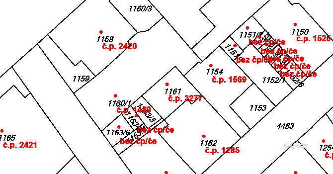 Teplice 3277 na parcele st. 1161 v KÚ Teplice, Katastrální mapa