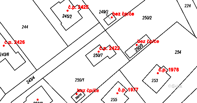 Rožnov pod Radhoštěm 2422 na parcele st. 250/7 v KÚ Tylovice, Katastrální mapa