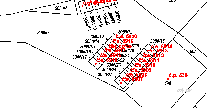 Střekov 5917, Ústí nad Labem na parcele st. 3086/15 v KÚ Střekov, Katastrální mapa
