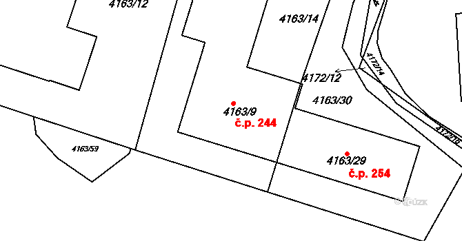 Karlov 244, Kutná Hora na parcele st. 4163/9 v KÚ Kutná Hora, Katastrální mapa