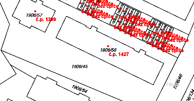 Uhříněves 1427, Praha na parcele st. 1906/58 v KÚ Uhříněves, Katastrální mapa