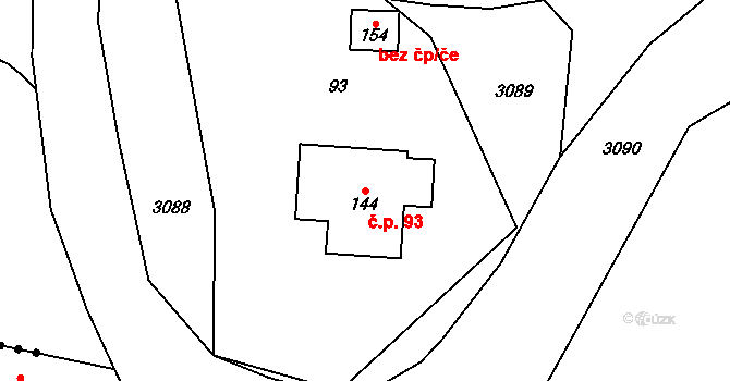 Roveň 93, Rychnov nad Kněžnou na parcele st. 144 v KÚ Roveň u Rychnova nad Kněžnou, Katastrální mapa