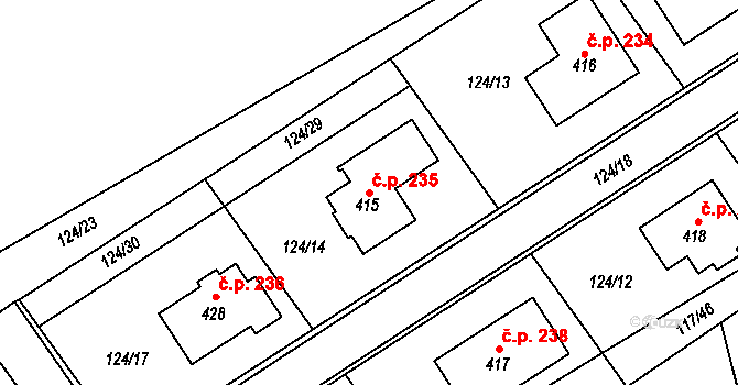 Cerekvice nad Loučnou 235 na parcele st. 415 v KÚ Cerekvice nad Loučnou, Katastrální mapa