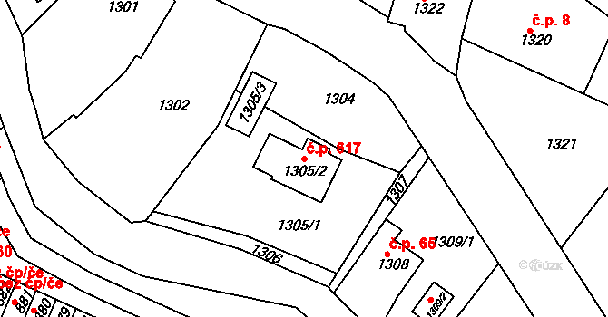 Neštěmice 617, Ústí nad Labem na parcele st. 1305/2 v KÚ Neštěmice, Katastrální mapa