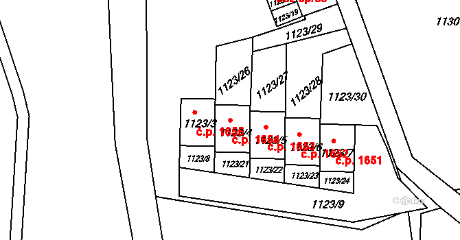 Velké Meziříčí 1654 na parcele st. 1123/4 v KÚ Velké Meziříčí, Katastrální mapa