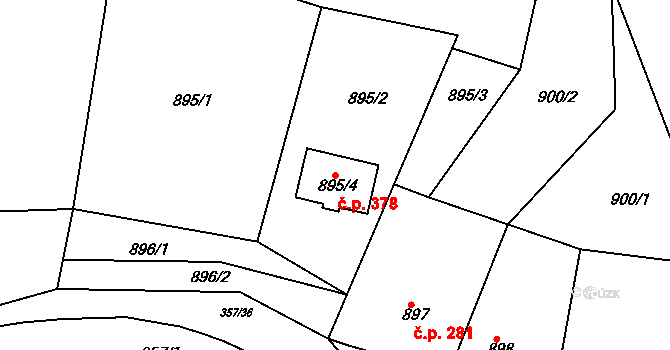 Zádveřice 378, Zádveřice-Raková na parcele st. 895/4 v KÚ Zádveřice, Katastrální mapa