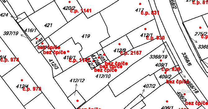 Pelhřimov 39253449 na parcele st. 412/5 v KÚ Pelhřimov, Katastrální mapa