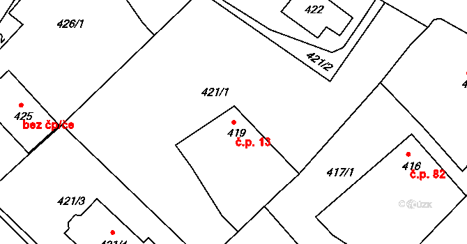 Lhota 13 na parcele st. 419 v KÚ Lhota u Zlína, Katastrální mapa