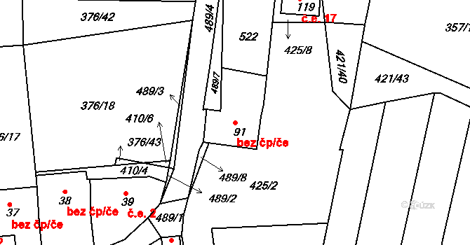 Merklín 42203449 na parcele st. 91 v KÚ Kloušov, Katastrální mapa