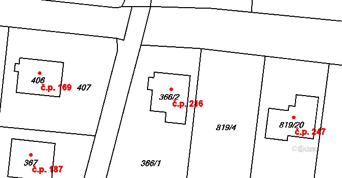 Neplachovice 216 na parcele st. 366/2 v KÚ Neplachovice, Katastrální mapa