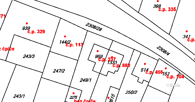 Kateřinky 237, Opava na parcele st. 959 v KÚ Kateřinky u Opavy, Katastrální mapa