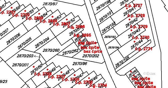Teplice 45119449 na parcele st. 2870/84 v KÚ Teplice, Katastrální mapa