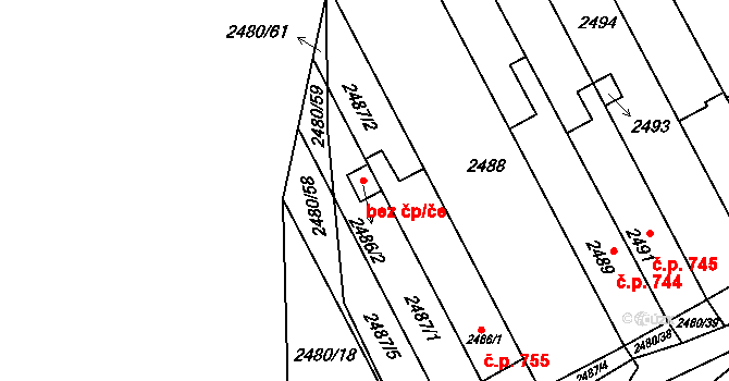 Brno 45594449 na parcele st. 2486/2 v KÚ Maloměřice, Katastrální mapa