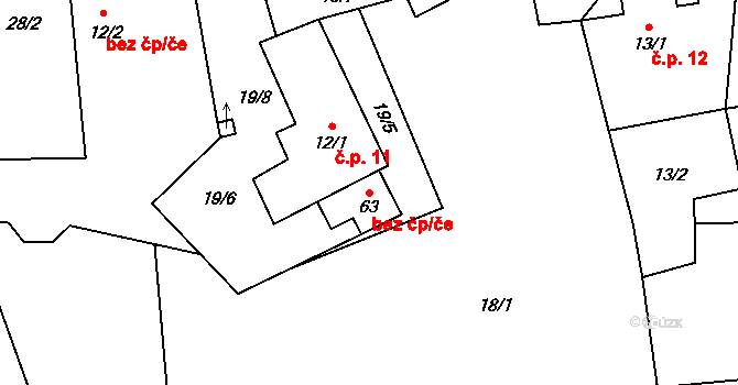 Vacov 46155449 na parcele st. 63 v KÚ Čábuze, Katastrální mapa