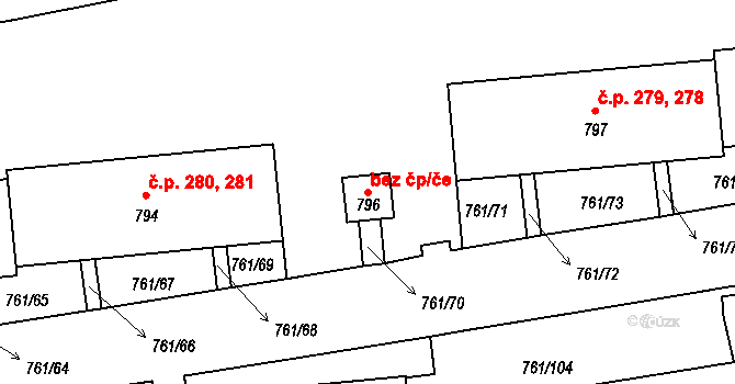 Děčín 47098449 na parcele st. 796 v KÚ Bynov, Katastrální mapa