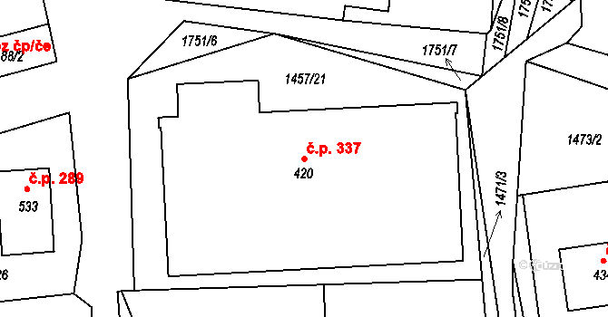 Manětín 337 na parcele st. 420 v KÚ Manětín, Katastrální mapa