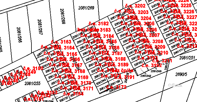 Prostřední Suchá 3186, Havířov na parcele st. 2081/41 v KÚ Prostřední Suchá, Katastrální mapa