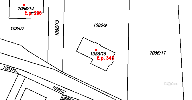 Velké Předměstí 345, Horšovský Týn na parcele st. 1086/15 v KÚ Horšovský Týn, Katastrální mapa