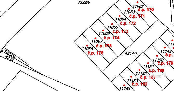 Cihelna 176, Pardubice na parcele st. 11068 v KÚ Pardubice, Katastrální mapa