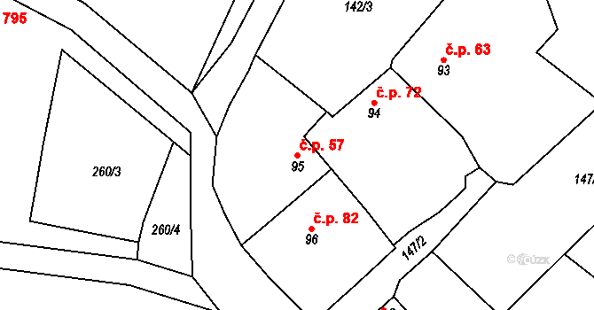 Podlažice 57, Chrast na parcele st. 95 v KÚ Podlažice, Katastrální mapa