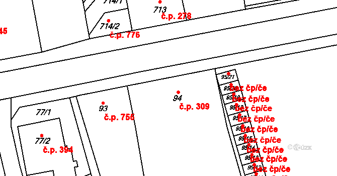Nýřany 309 na parcele st. 94 v KÚ Nýřany, Katastrální mapa