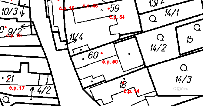 Kvášňovice 50 na parcele st. 60 v KÚ Kvášňovice, Katastrální mapa