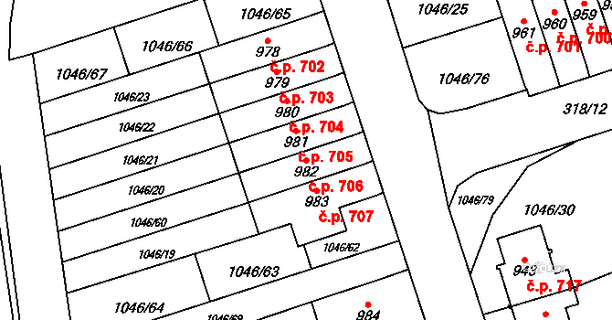 Králíky 706 na parcele st. 982 v KÚ Králíky, Katastrální mapa