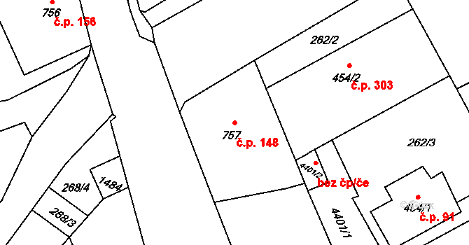 Beroun-Závodí 148, Beroun na parcele st. 757 v KÚ Beroun, Katastrální mapa