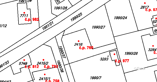 Beroun-Závodí 760, Beroun na parcele st. 2416 v KÚ Beroun, Katastrální mapa