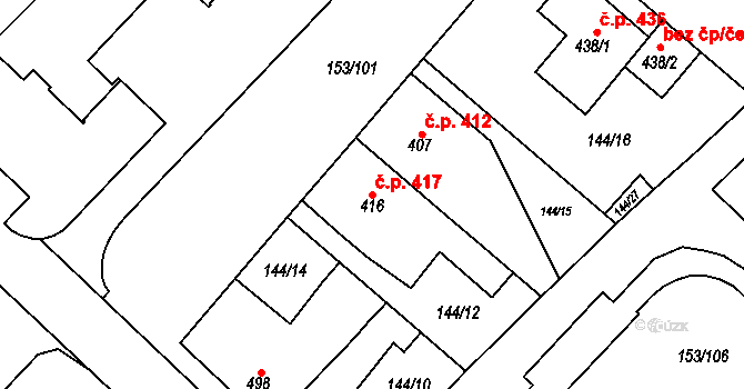 Lobeček 417, Kralupy nad Vltavou na parcele st. 416 v KÚ Lobeček, Katastrální mapa